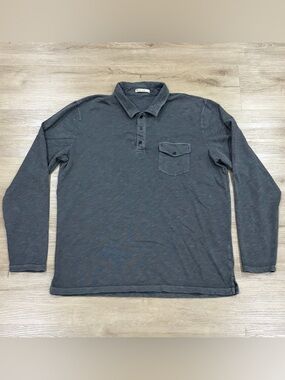 Marine Layer Shirt Mens Large Iron Grey Long Sleeve Heavy Slub Polo Patch Pocket